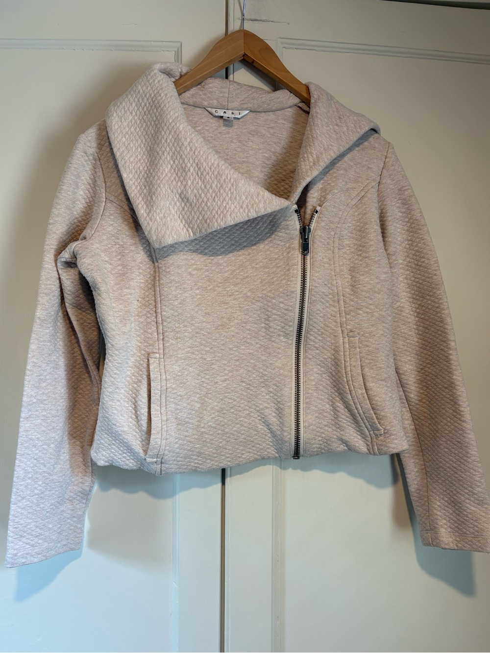 Cabi Cream Quilted Knit Moto Jacket